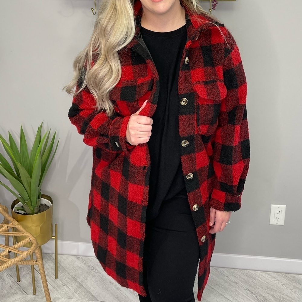 Plaid Red and Black Women's Jacket